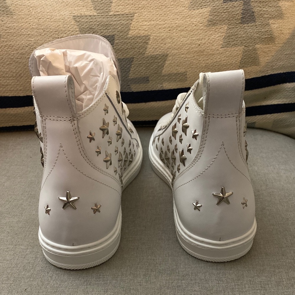 FINAL SALE Jimmy Choo colt studded star mid top WHITE sneakers logo NWT - Picture 5 of 9